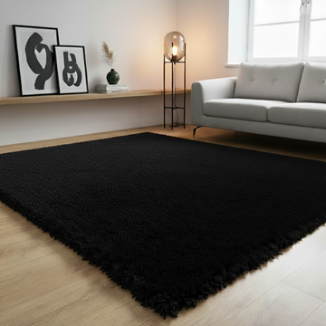 FLUFFY SHAGGY RUGS AND RUNNERS SOFT PILE CARPET (Black)