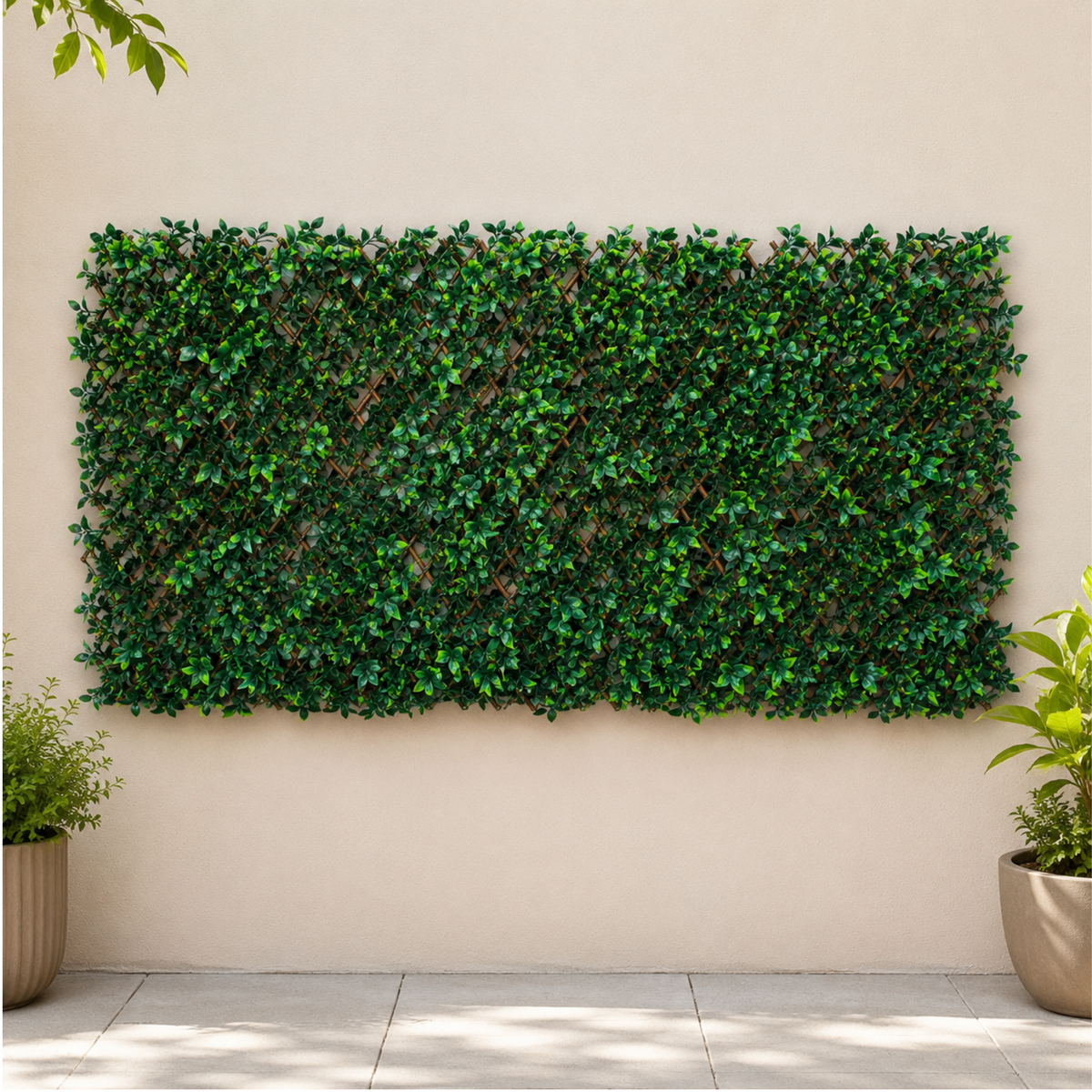 Expandable willow trellis frame with laurel leaves
