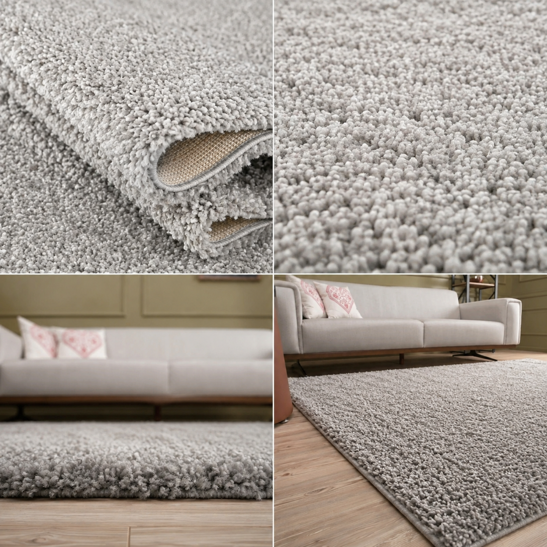 Fluffy shaggy rug styled in a modern living room