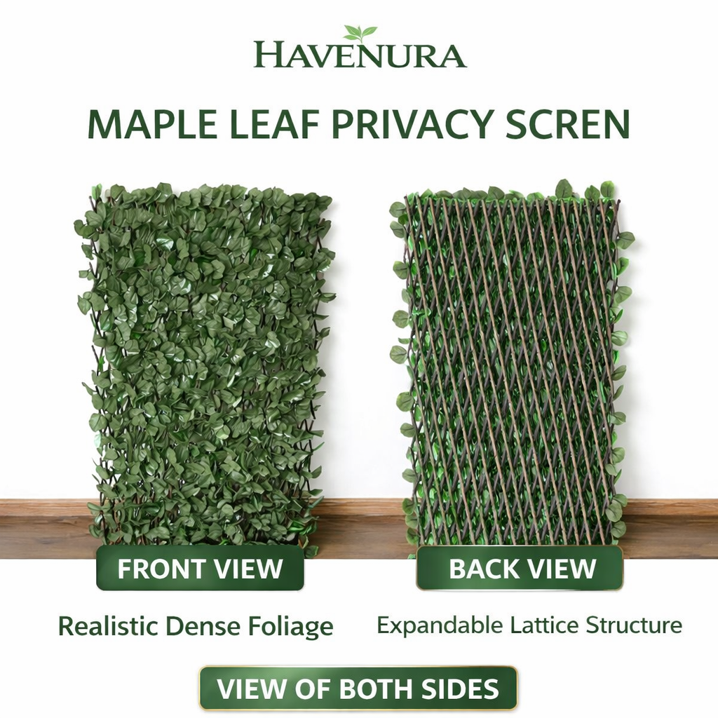 Maple leaf trellis screening on garden wall