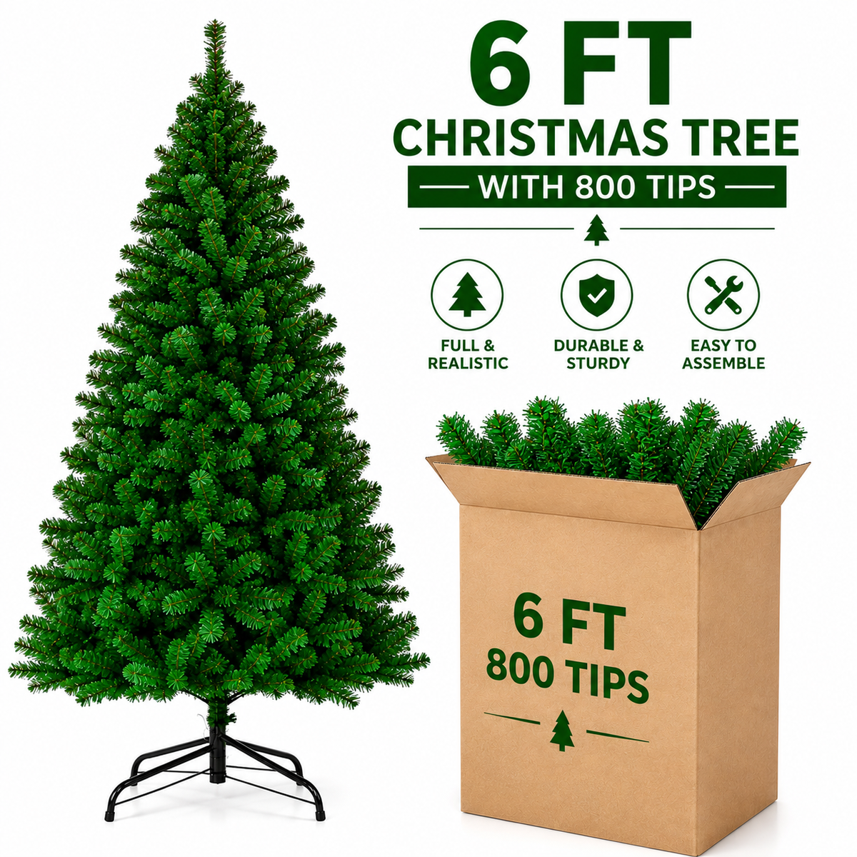 Full bushy Christmas tree hinged branch sections