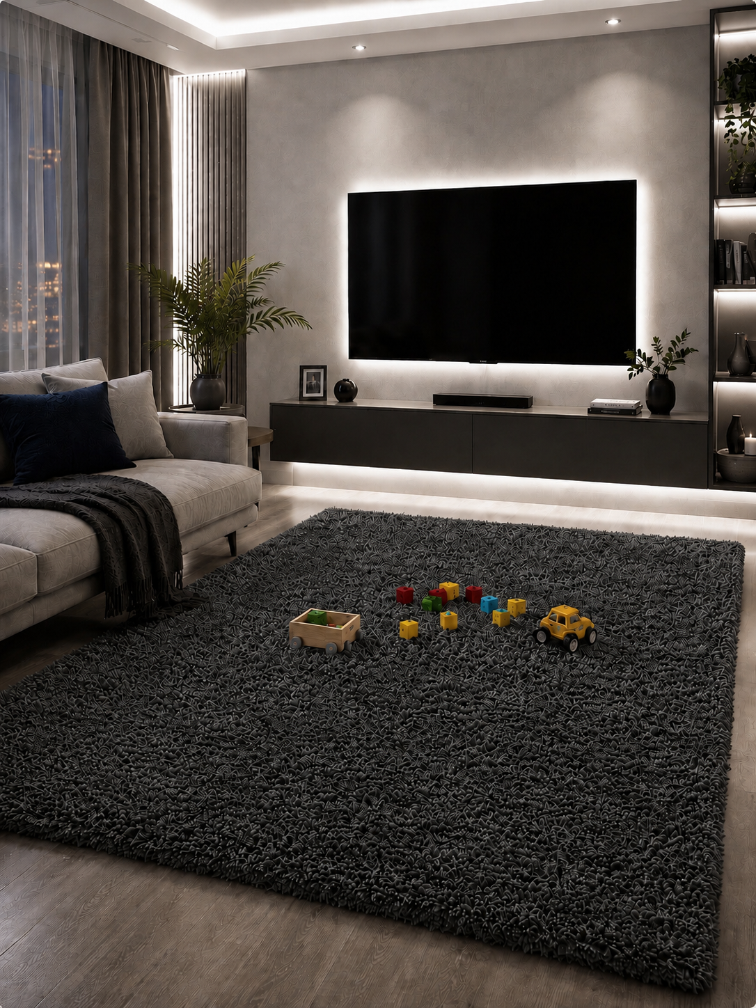 Fluffy shaggy rug, Anthracite, lifestyle photo