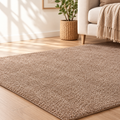 Fluffy shaggy rug, Dark Beige, close-up photo
