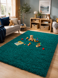 Fluffy shaggy rug, Teal, lifestyle photo
