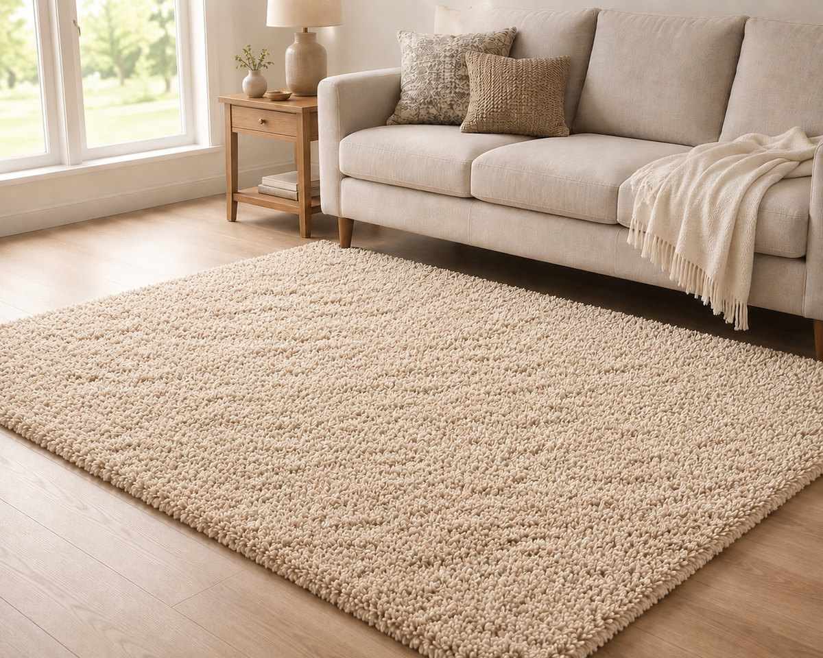 Fluffy shaggy rug, Light Beige, lifestyle photo
