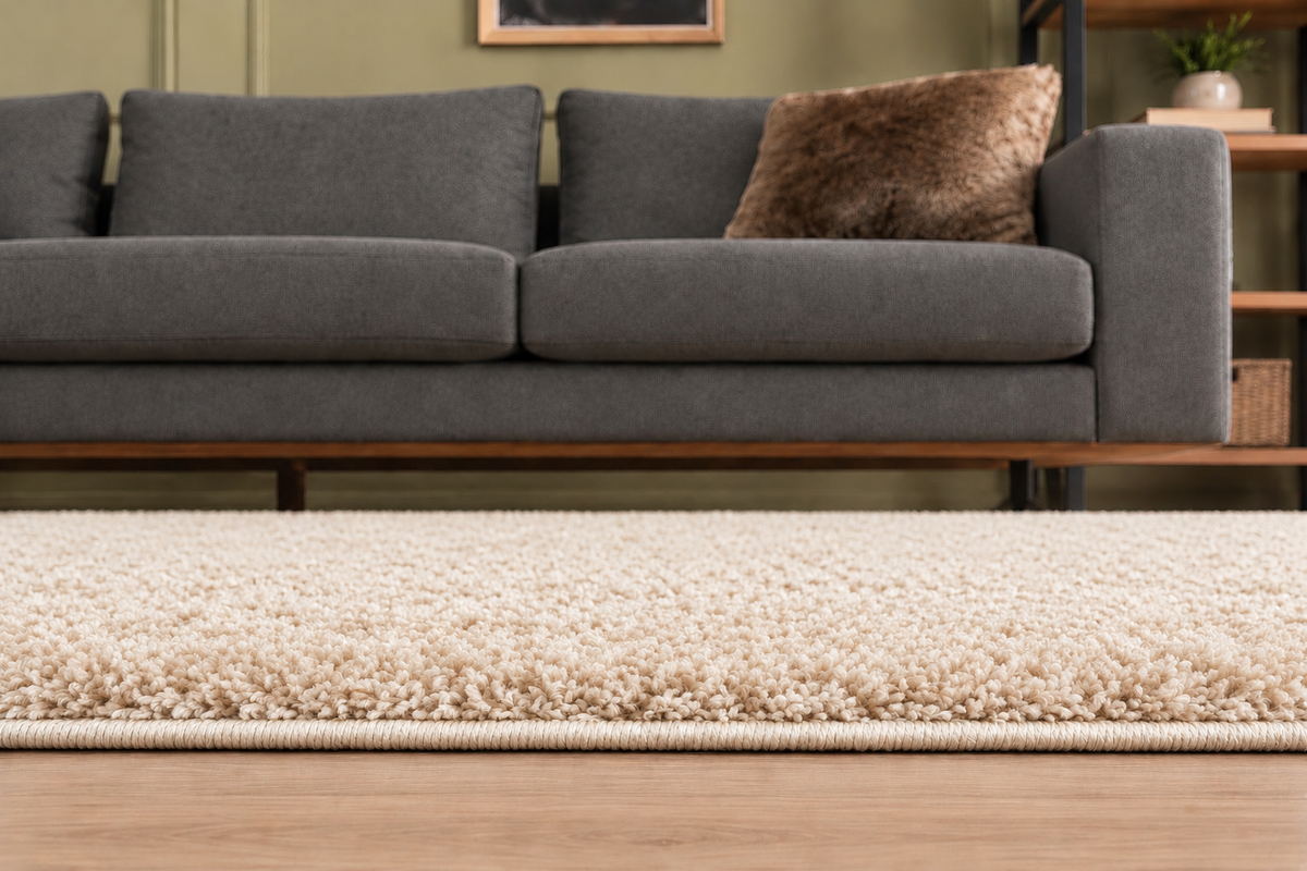 Fluffy shaggy rug, Cream, close-up photo