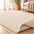 Fluffy shaggy rug, Cream, rolled photo