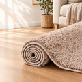Fluffy shaggy rug, Dark Beige, rolled photo