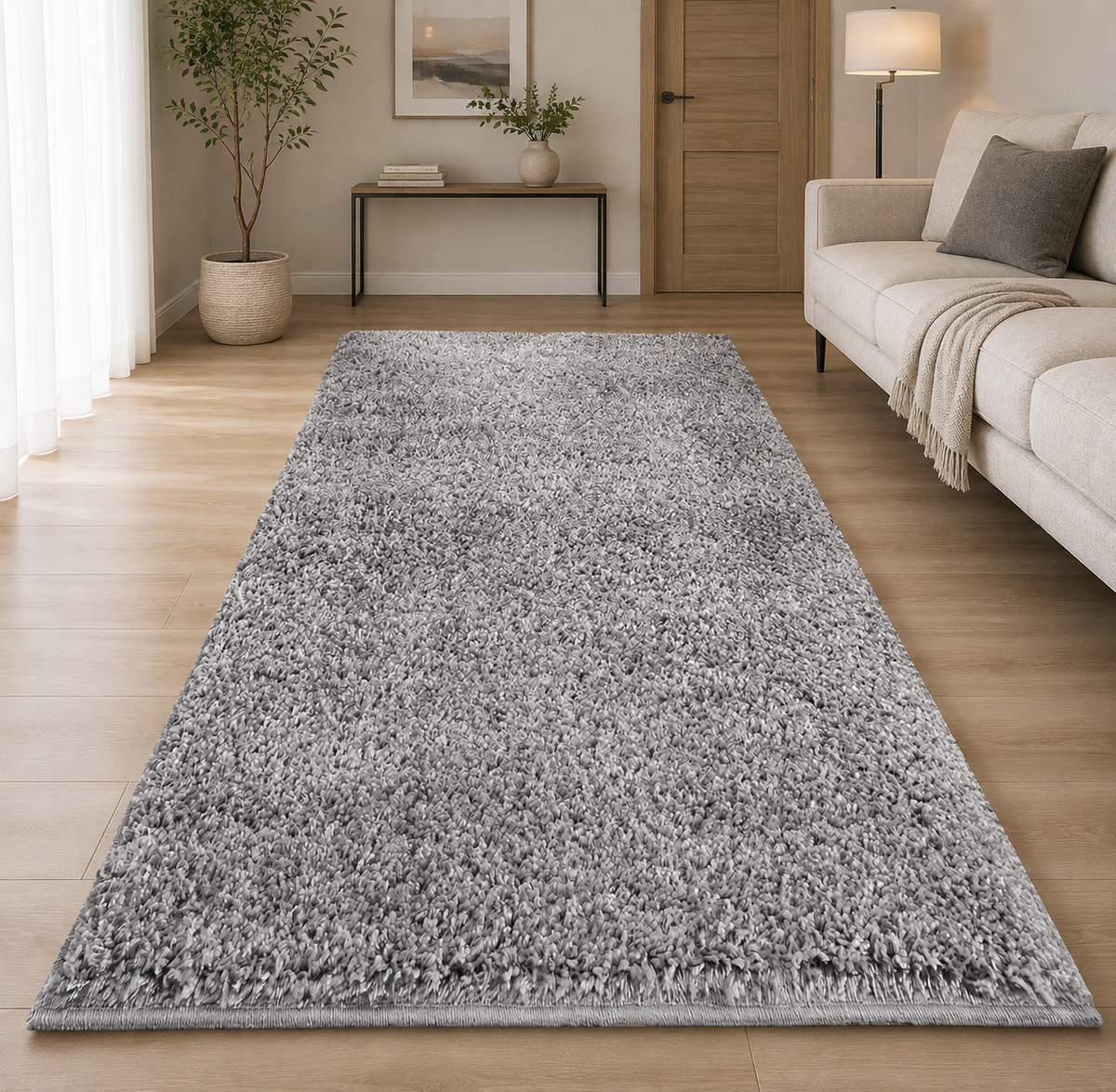 Fluffy shaggy rug runner, Silver, lifestyle photo
