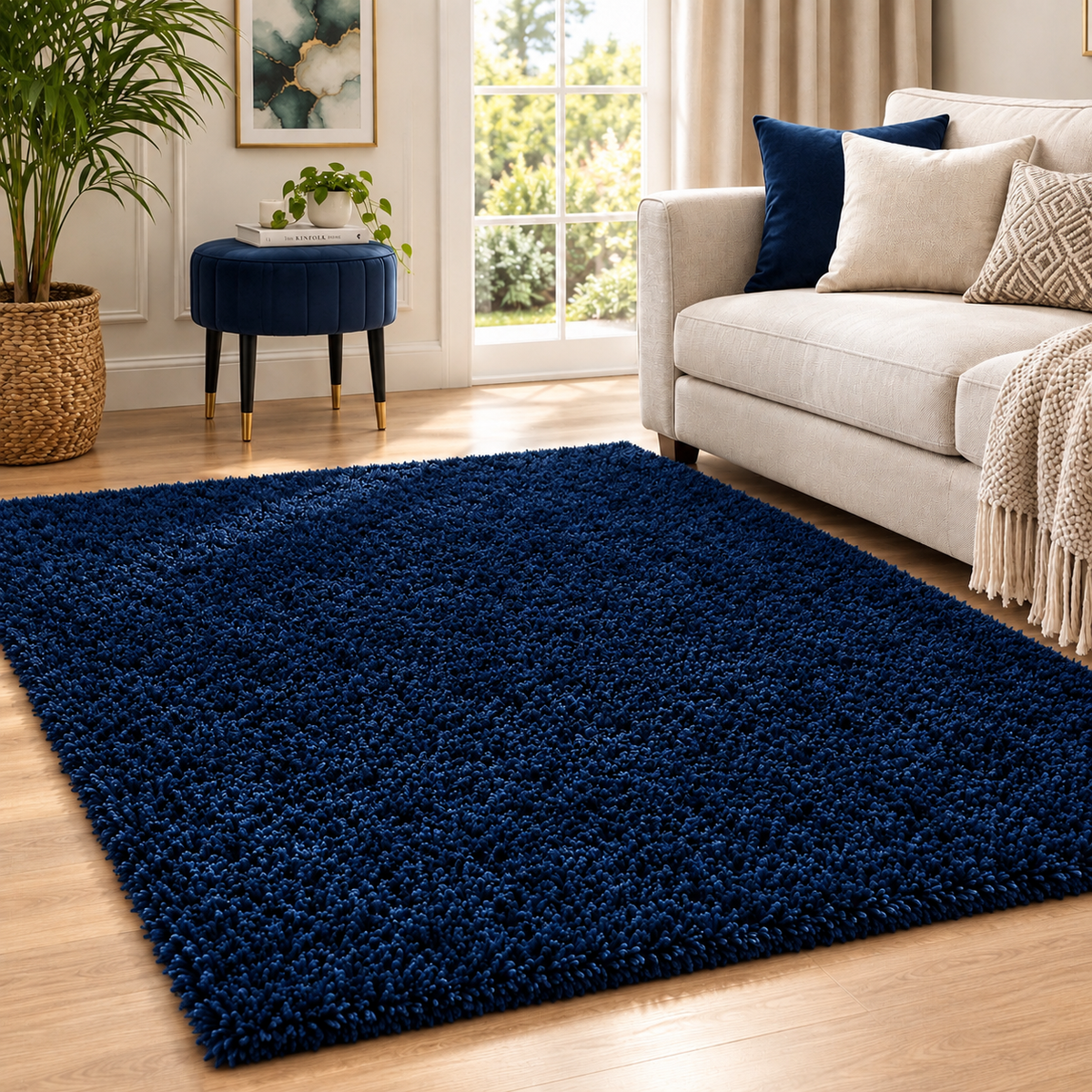 Fluffy shaggy rug, Navy Blue, lifestyle photo