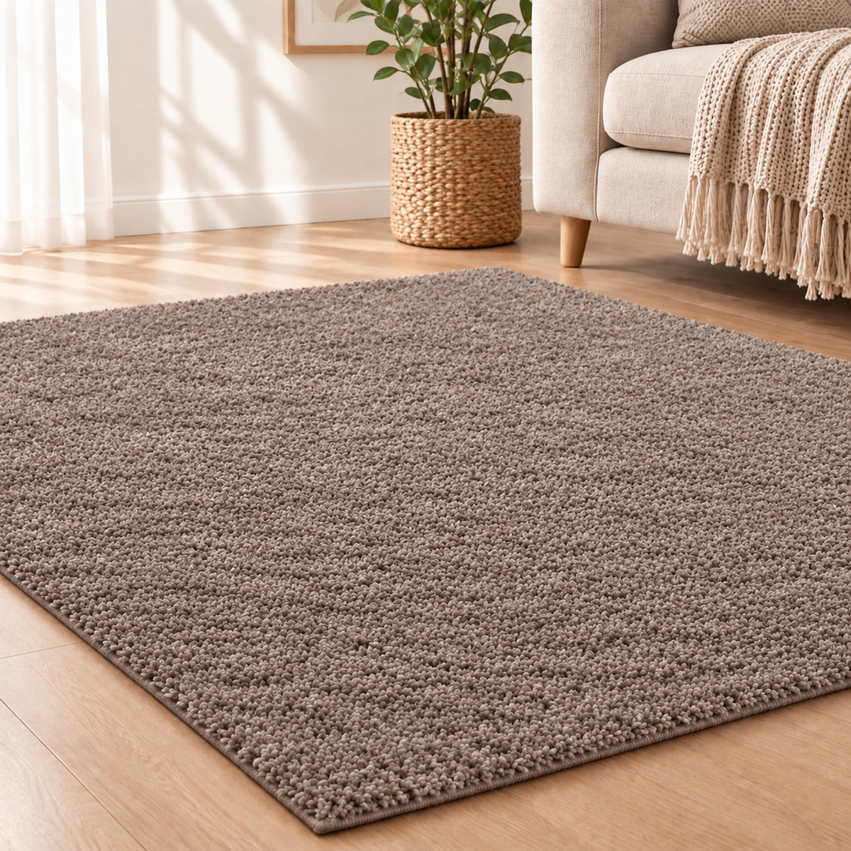 Fluffy shaggy rug, Taupe, lifestyle photo